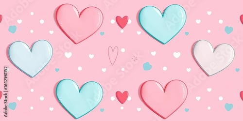 Delicate hearts & whimsical polka dots on pastel pink seamless pattern,  happy,  lovely