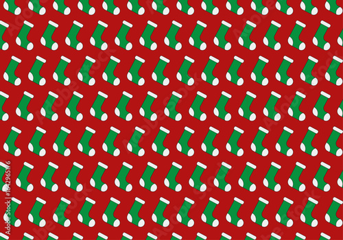 Patrón navideño de calcetines verdes en fondo rojo
