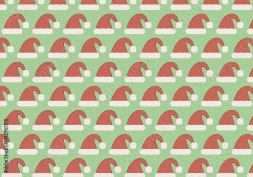 Patrón navideño de gorros de Papa Noel en fondo verde