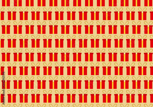 Patrón navideño de regalo rojo en fondo amarillo