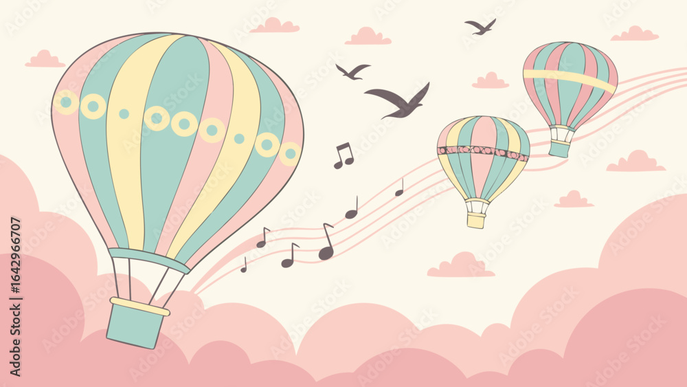 Obraz premium Whimsical Hot Air Balloons Floating Through Musical Skies.