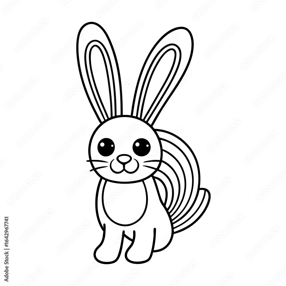 Fototapeta premium Black Outline Printable Bunny with a Basket of Flowers