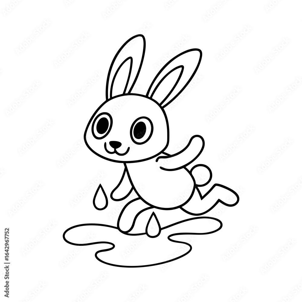 Obraz premium Black Outline Printable Bunny Watching Falling Leaves