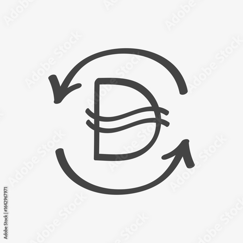 Dirham currency exchange icon with circular arrows, simple hand drawn style. Vector sketch