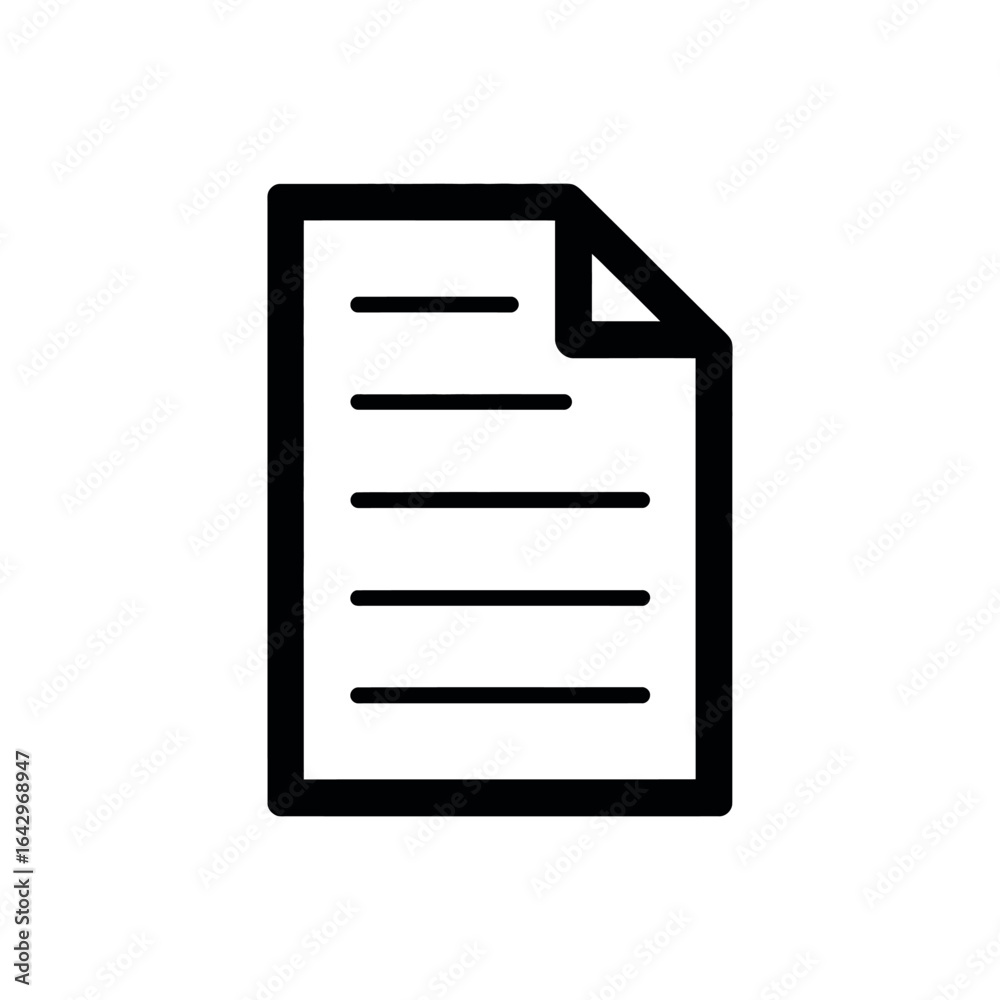 Black document icon with text lines paper Black document icon with text lines paper