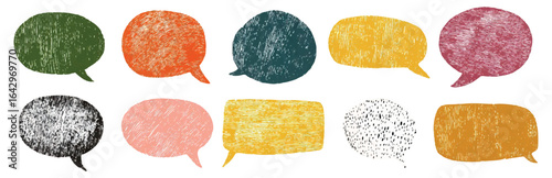 Set of vector dialogue bubbles drawn with pencil. Colored frames for dialogues and text messages. Speech bubbles drawn with pencil or chalk. Frame for communication with pencil.