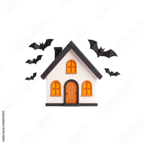 A creepy cartoon Halloween house with pumpkins and bats, an illustration perfect for a spooky night design