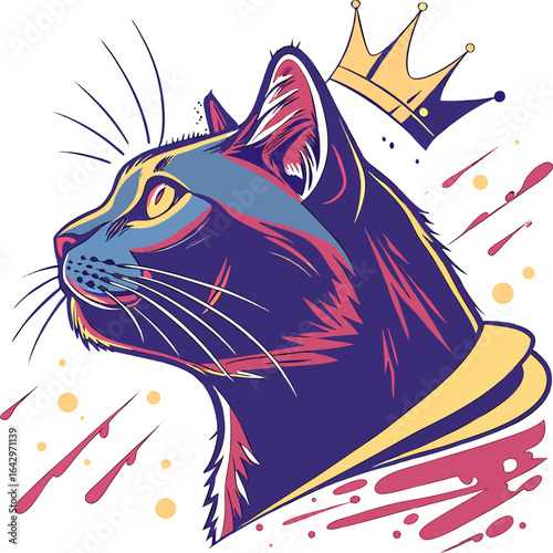 A vibrant graphic depicts a cat wearing a crown, rendered in a colorful, stylized illustration that appears to be AI generated. Part of a collection of images for an AI tool.

