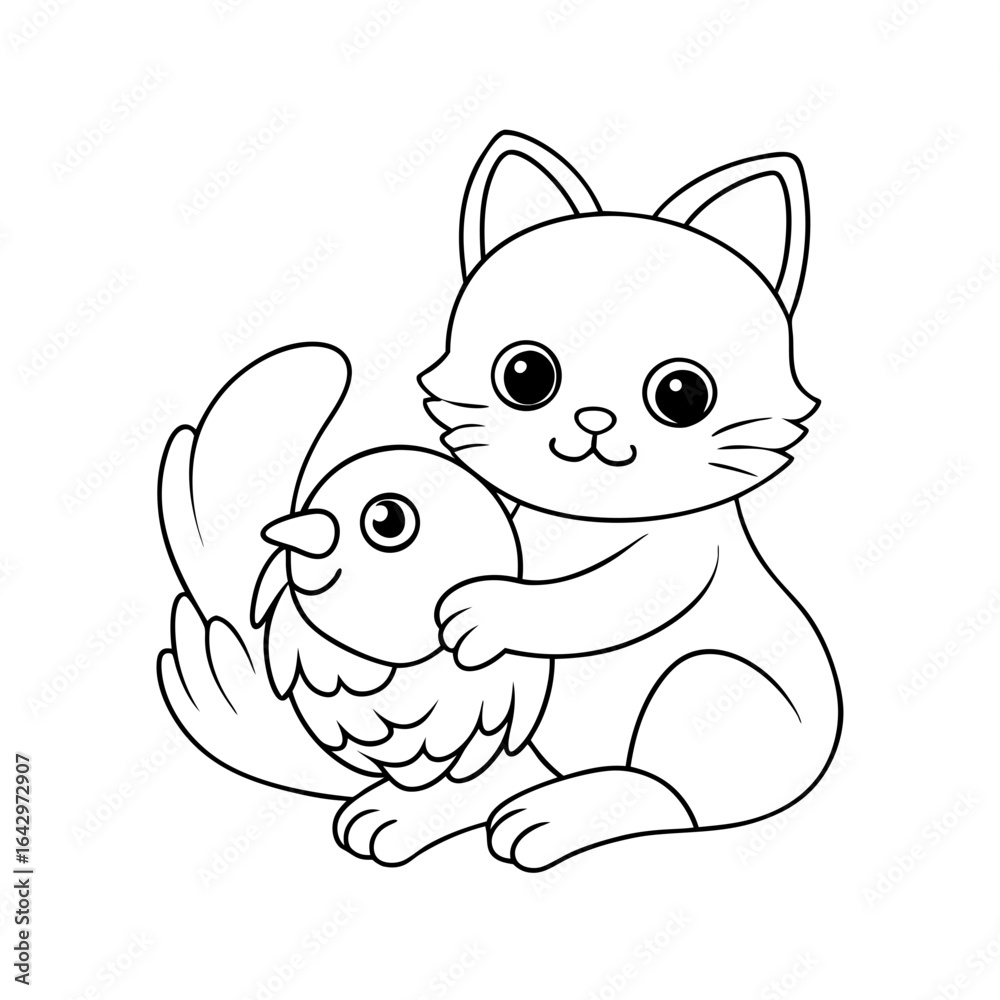 Obraz premium Black Outline Printable Chick Flying a Paper Airplane