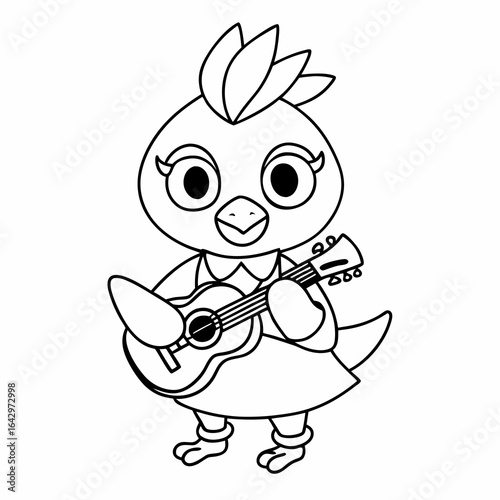 Black Outline Printable Chick Singing a Song