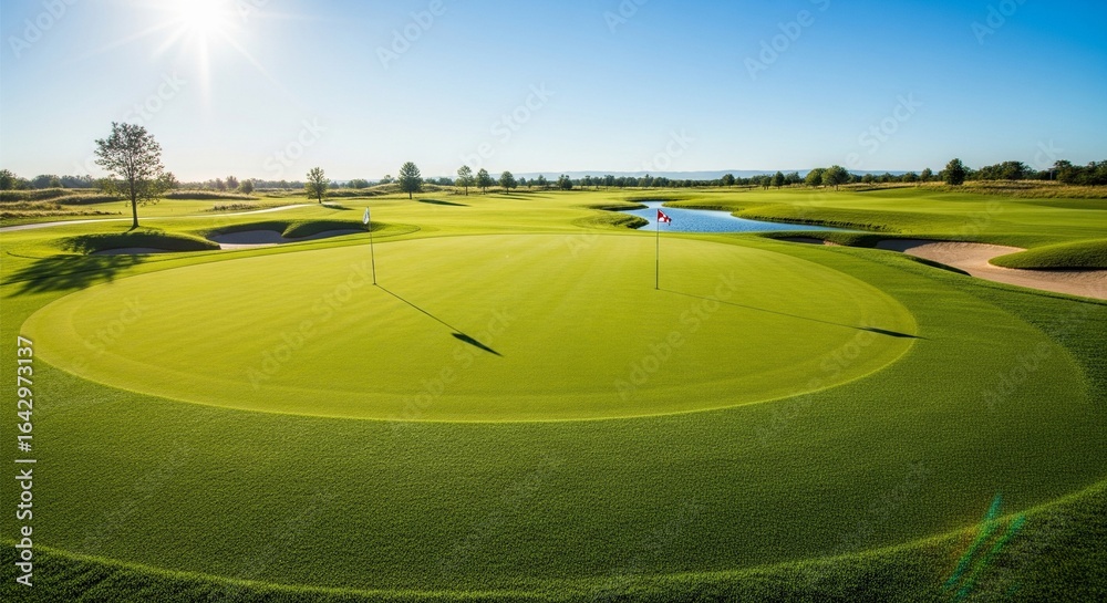 Obraz premium Fine Golf-Course-Style Grass Under Clear Midday Sun