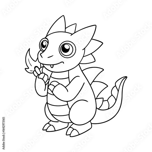 Black Outline Printable Dragon Playing Hide and Seek
