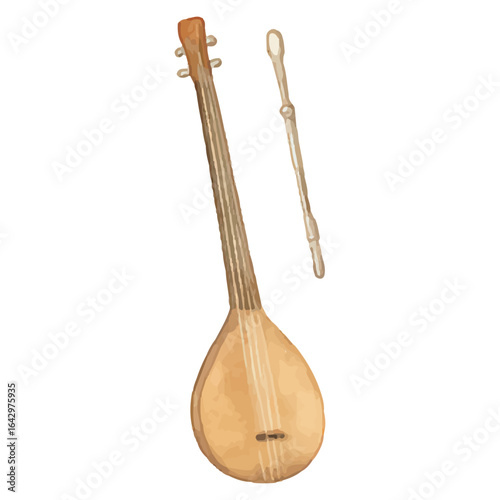 Traditional Bowed String Instrument – Hand-Drawn Folk Music Illustration with Rounded Body