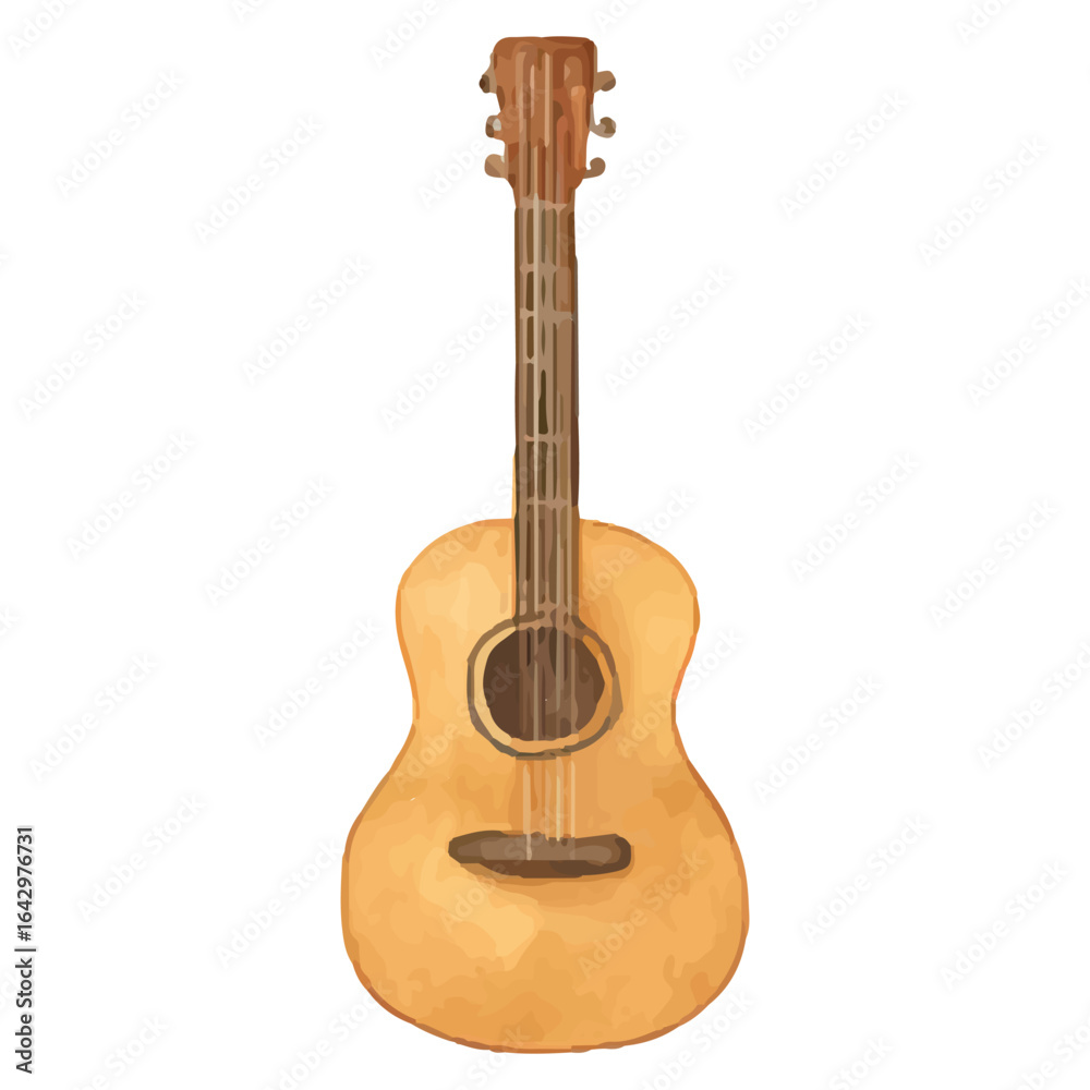 Obraz premium Acoustic Guitar Illustration – Hand-Drawn Six-String Wooden Instrument with Curved Body