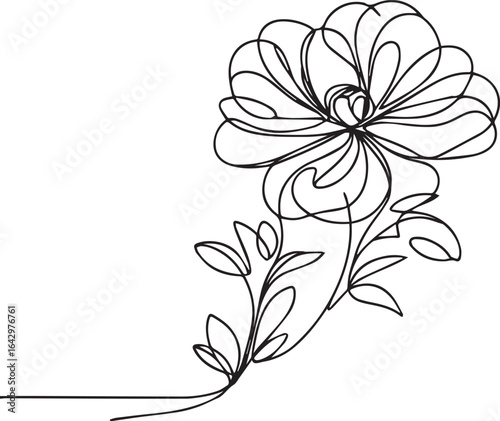 Floral illustration in one line drawing style, black and white minimalist abstract flower art for design and decoration concept