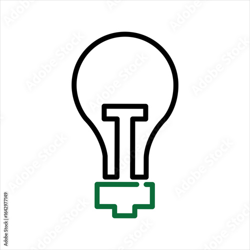 Green Base and Black Outline Lightbulb Icon 