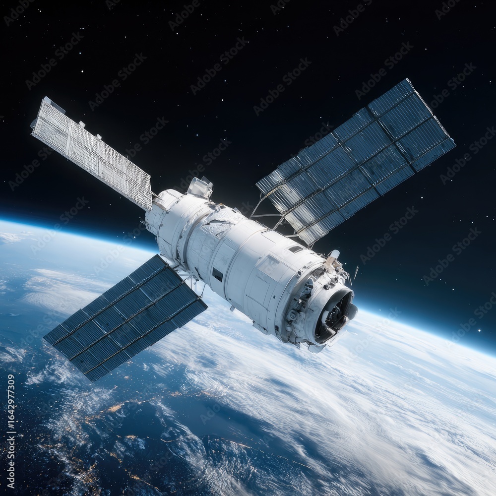 Fototapeta premium Space station orbiting Earth. Detailed rendering