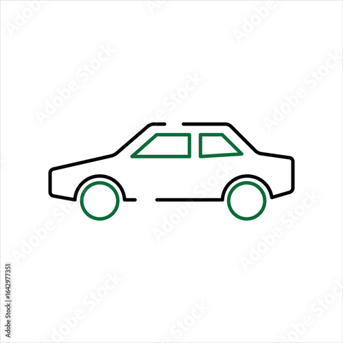 Green Wheels and Black Outline Car Icon 