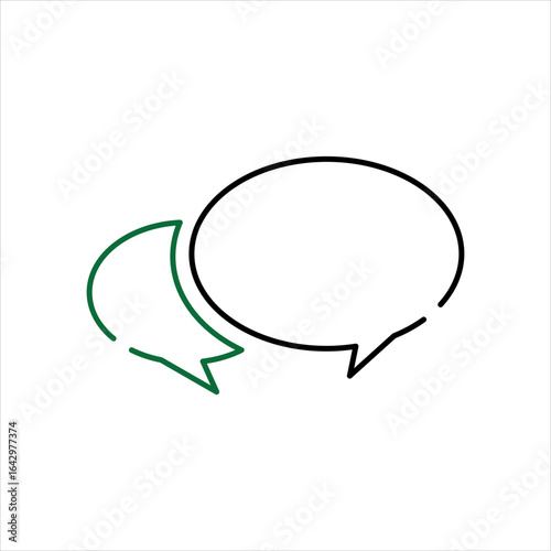 Green Arrow and Black Outline Speech Bubble Icon with Curved Arrow
