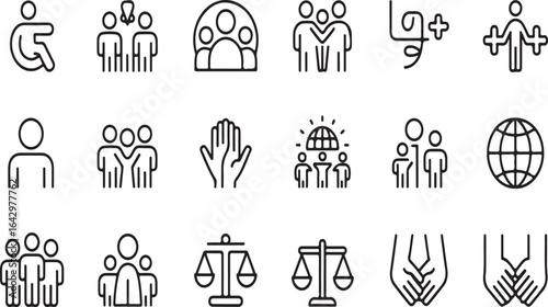 Global Diversity & Inclusion Outline Icons – Thin Line Vector Set DEI Symbols