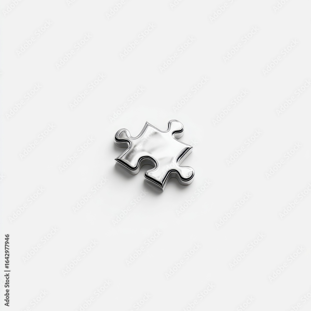 Fototapeta premium Single silver puzzle piece on white background