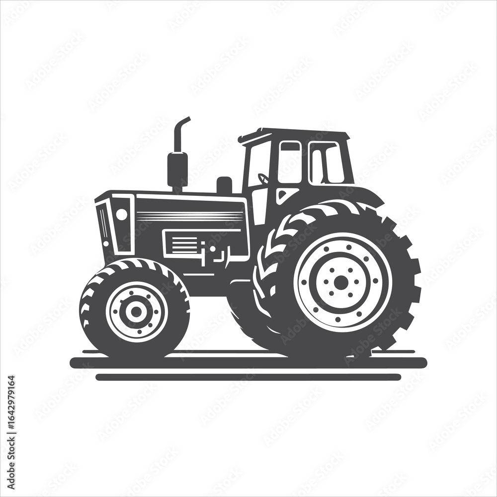 Obraz premium silhouette of a tractor illustration vector with black old tractor on white background