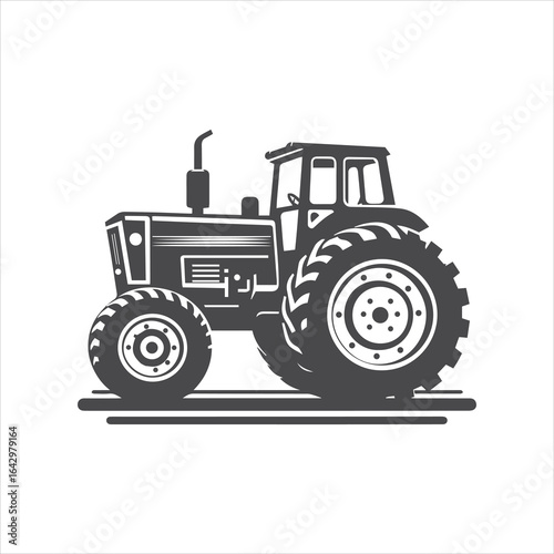 silhouette of a tractor illustration vector with black old tractor on white background