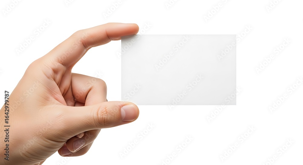 Obraz premium Hand holding a blank white card isolated on white background