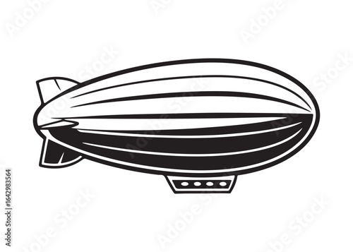 Vintage Airship Illustration: Black and White Retro Zeppelin Graphic Design.