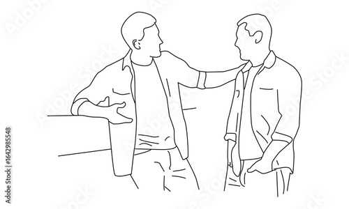 Minimalist Line Art of Two People in Conversation – Casual Interaction and Connection Illustration