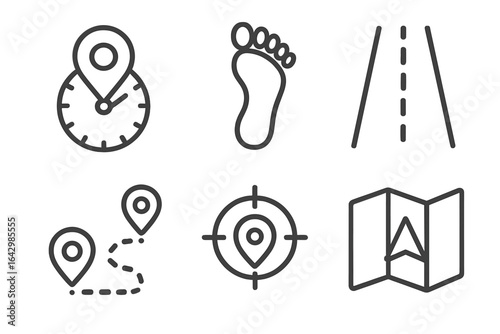 Navigation and tracking icons featuring map, path, and route symbols