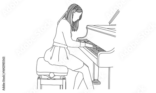 Minimalist Line Art of a Person Playing Piano – Musical Expression Illustration