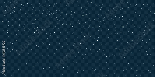 Winter blizzard. Snowflakes falling down. Snowy air flow. Realistic 3d vector illustration isolated on a transparent background.