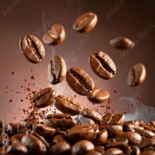 Flying Coffee Beans with Dark Background