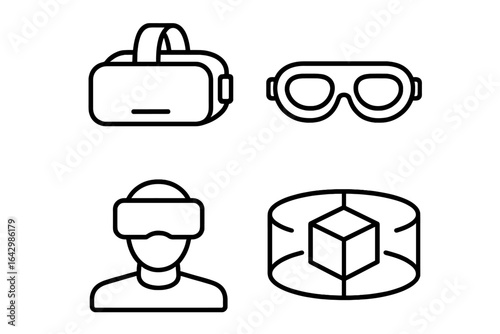 Virtual reality gear and augmented reality icons set