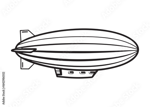 Black and White Line Art Illustration of a Classic Airship, Vintage Travel Design Element.