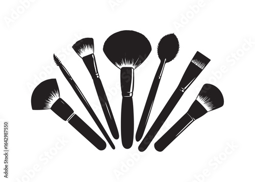 Stylish Black and White Makeup Brush Set Silhouette:  Elegant Vector Illustration for Beauty Industry.
