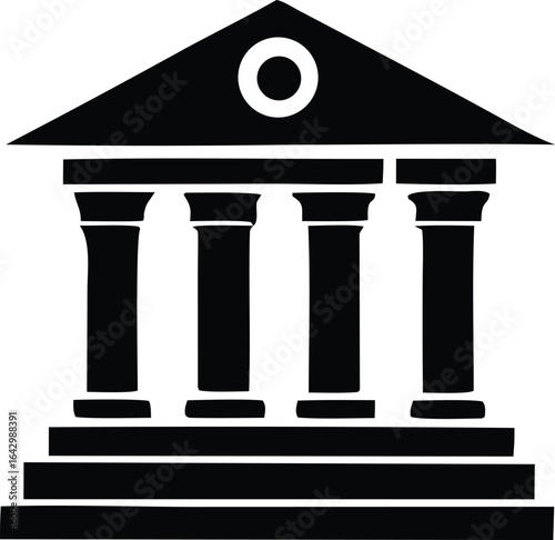 Iconic silhouette of a classical building featuring four prominent columns and a pediment with an oculus
