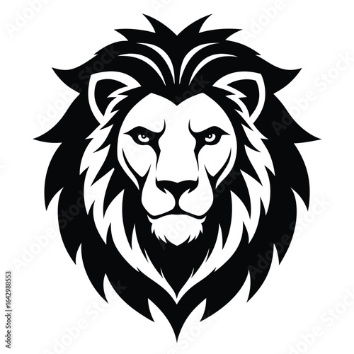 Bold black and white lion head emblem with fierce expression
