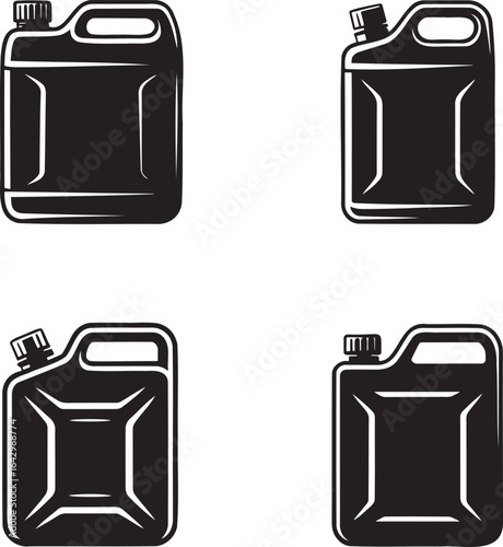 Fuel and Fluid Container silhouette set vector illustration isolated on transparent background