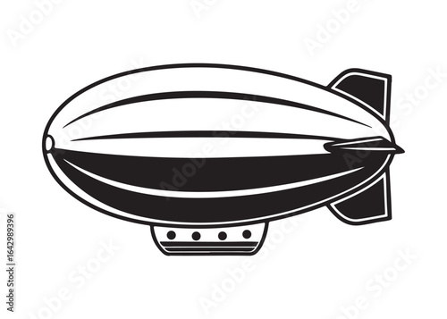 Black and white illustration of a vintage airship, classic design, nostalgic mood, transportation icon.