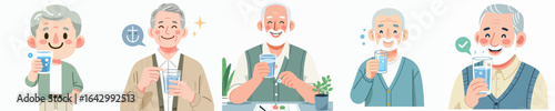 vector of a grandfather drinking a glass of water