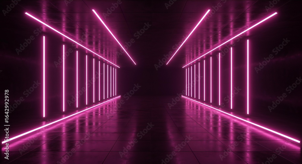 Fototapeta premium Futuristic Neon Tunnel: Cyberpunk Purple Glow and Sci-Fi Architecture