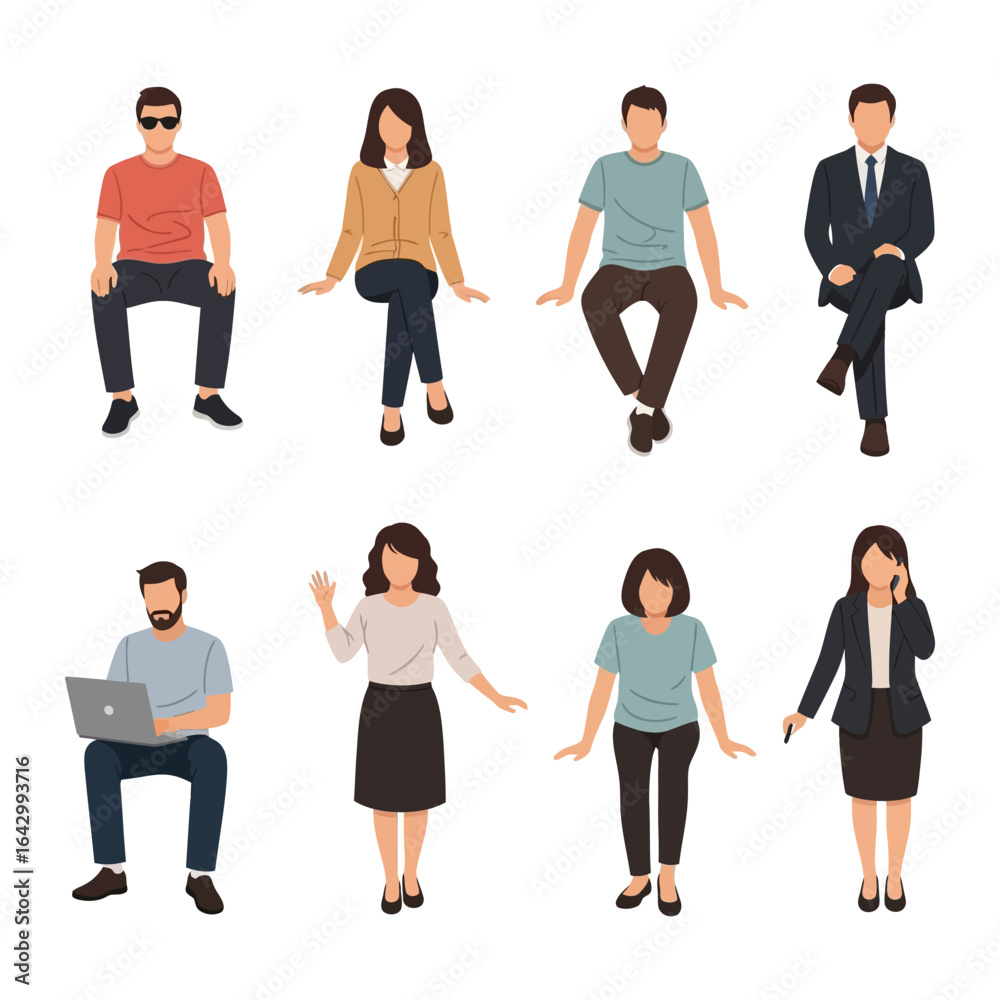 Obraz premium Collection of Diverse People: Illustrative collection showcasing a variety of people in diverse poses, rendered in a clean, illustrative style. Perfect for illustrating human representation.