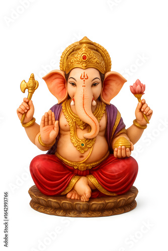 Lord Ganesha Beautiful Idol Stock Image on White Background