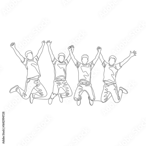 Joyful Unity in Silhouette: An artful representation captures the dynamic energy of a team celebrating together, rendered in clean lines.