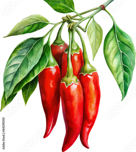 Watercolor red hot chilli peppers vector hand painted illustration