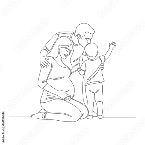 Family Unity: A line drawing of a family radiates with love and anticipation of a new member. Capturing the essence of togetherness and the beauty of family life.