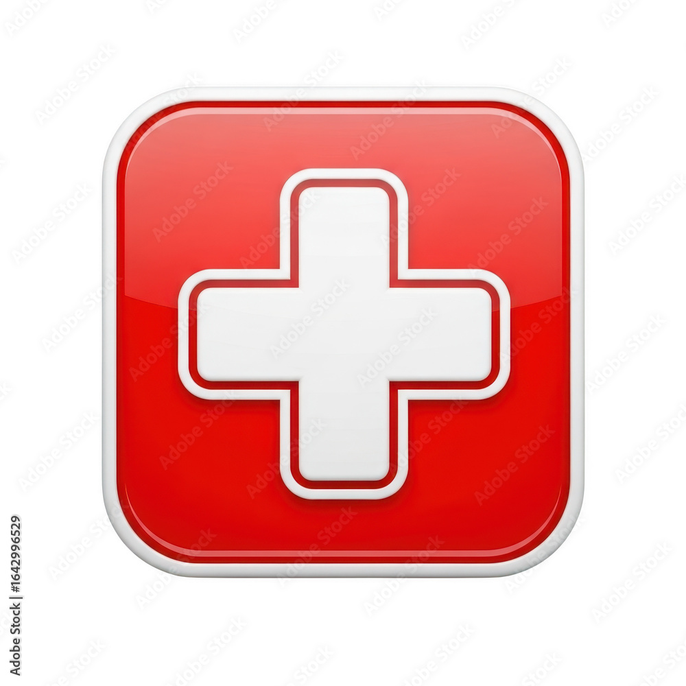 Red square button with a white plus sign isolated on transparent background Red square button with a white plus sign isolated on transparent background