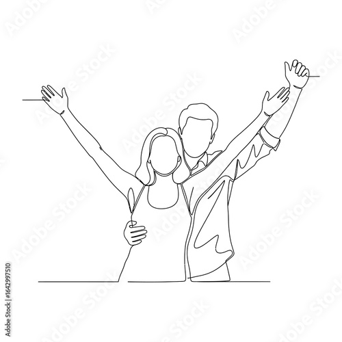 Love's Embrace in Outline: A simple line art of couple, celebrating love in a joyous embrace